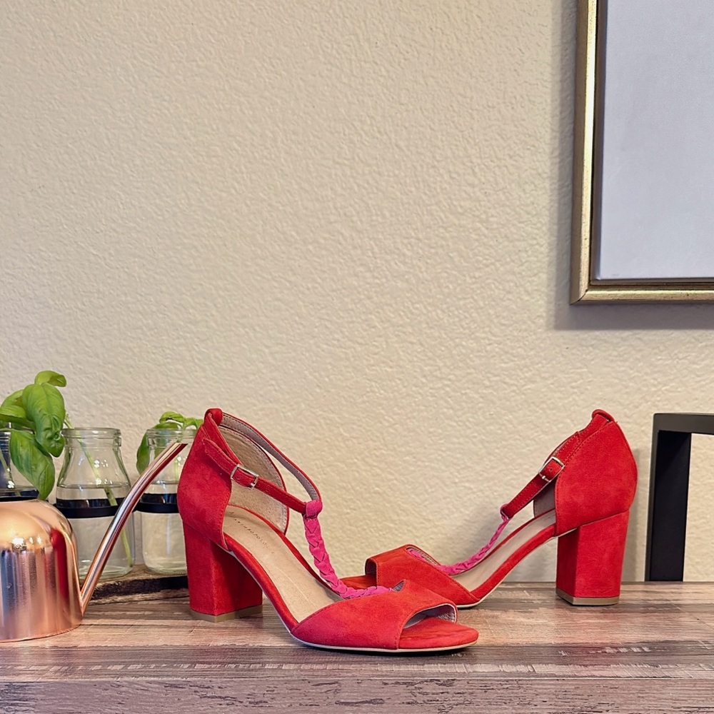 BRAND NEW Red Anthropologie T-strap Heels